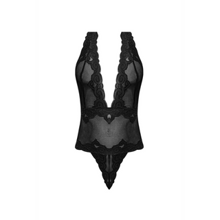 Svart Halterneck Teddy med V-ringning & G-string, 2X