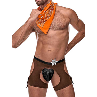 Cowboy Kostym XL - Chaps, Bandana & Trosa - Brun/Orange