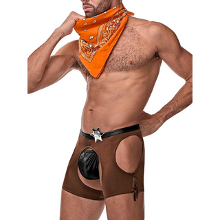 Cowboy Kostym XL - Chaps, Bandana & Trosa - Brun/Orange