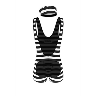 Fångdräkt Svart/Vit - Singlet med Hål & Hatt, Storlek S/M