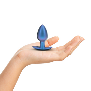 Slät Silikon Analplugg Medium 7,9cm - Metallblå