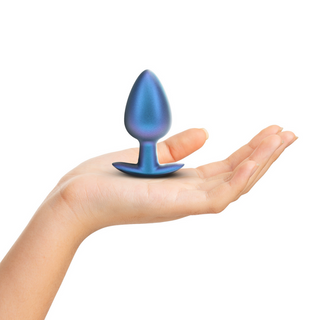 Slät Silikon Analplugg Stor, 8.9cm Metallblå