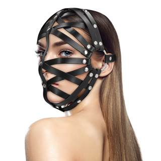 Svart PU Läder Burmask Justerbar - BDSM Tillbehör