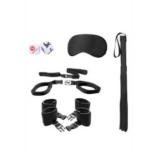 Säng Bondage Kit: Handfängsel, Fotfängsel, Piska, Mask & Tärningar