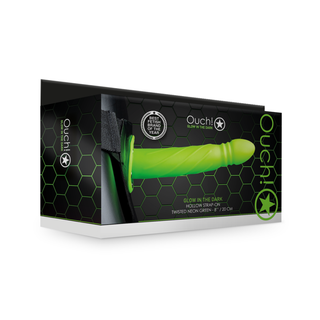 Ihålig Vriden Strap-On, 20cm Neongrön