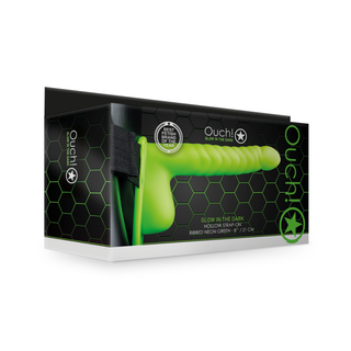 Självlysande Ribbad Strap-on, Kulor, 21cm Neongrön