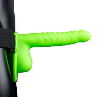 Självlysande Ribbad Strap-on, Kulor, 21cm Neongrön