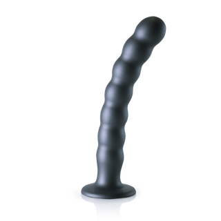 Pärlad G-punkts Dildo, 20.5cm Gunmetal med Sugpropp