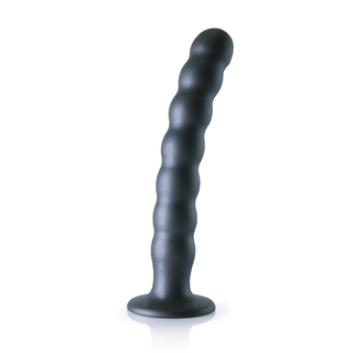 Pärlad G-punkts Dildo, 20.5cm Gunmetal med Sugpropp
