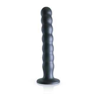 Pärlad G-punkts Dildo, 20.5cm Gunmetal med Sugpropp