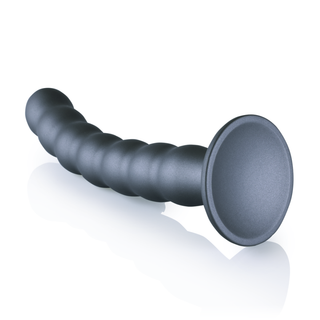Pärlad G-punkts Dildo, 20.5cm Gunmetal med Sugpropp