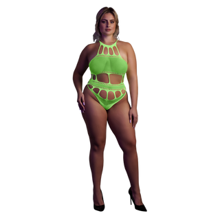 Neongrön UV Lingerie Grekisk Ringning Plusstorlek