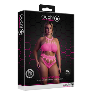 Neonrosa Body Grekisk Halsringning - Plus Size