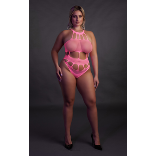 Neonrosa Body Grekisk Halsringning - Plus Size