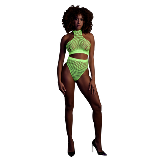 Högmidjad Neon Crop Top & Trosa - Neon Grön