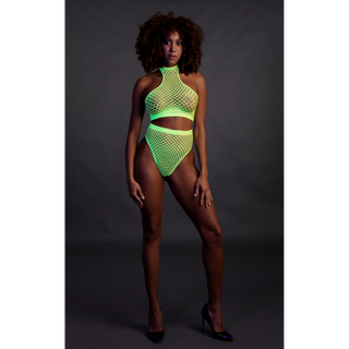 Högmidjad Neon Crop Top & Trosa - Neon Grön