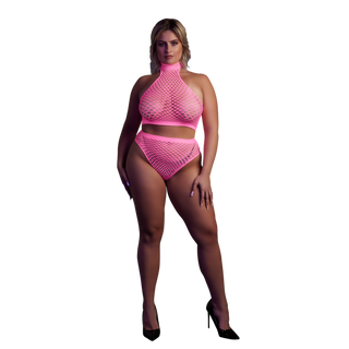 Neon Rosa Topp och Trosa Hög Midja - Plus Size