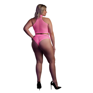 Neon Rosa Topp och Trosa Hög Midja - Plus Size