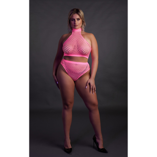 Neon Rosa Topp och Trosa Hög Midja - Plus Size