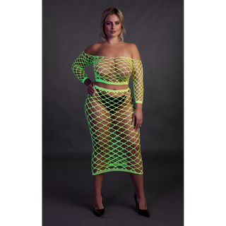 Neongrön Croptop & Kjol Set – Långärmad, Plus Size
Neongrön Croptop & Kjol Set - Stretchigt Material, Plusstorlek