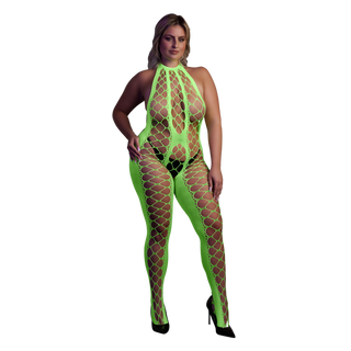 Bodystocking Halterneck Plus Size Neongrön UV-aktiv