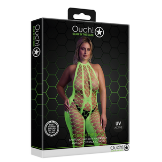 Bodystocking Halterneck Plus Size Neongrön UV-aktiv