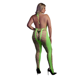 Bodystocking Halterneck Plus Size Neongrön UV-aktiv