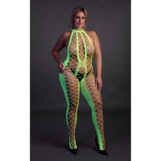 Bodystocking Halterneck Plus Size Neongrön UV-aktiv