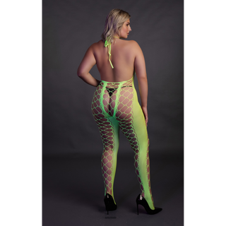 Bodystocking Halterneck Plus Size Neongrön UV-aktiv