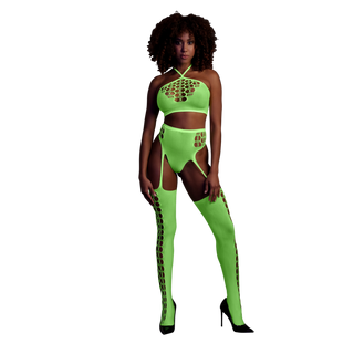 Neon Crop Top & Strumpor - One Size - Neongrön