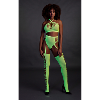 Neon Crop Top & Strumpor - One Size - Neongrön