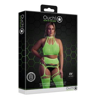 Neon Crop Top & Strumpor Set - Plus Size Neon Grön