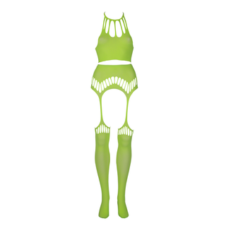 Neon Crop Top & Strumpor Set - Plus Size Neon Grön