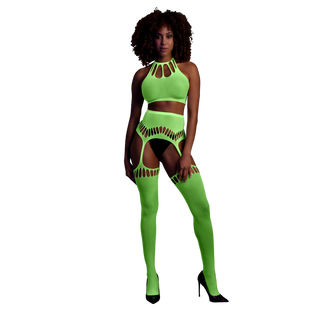 Neon Grön Crop Top & Strumpbyxor - One Size