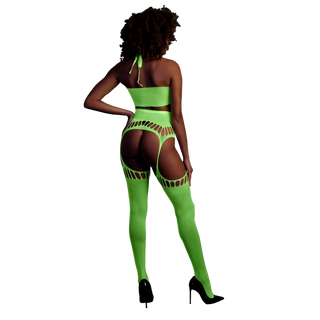 Neon Grön Crop Top & Strumpbyxor - One Size