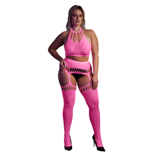 Neon Rosa Lingerieset - Crop Top & Strumpeband - Plus Size
Neon Rosa Lingerieset Crop Top & Strumpeband Plus Size