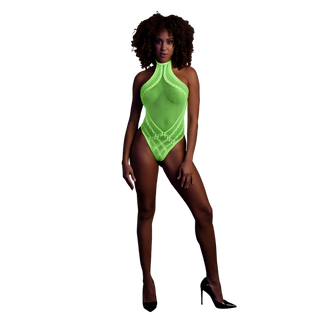 Stretchig Neon Grön Halterneck Body, UV-aktiv One Size