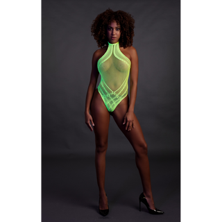 Stretchig Neon Grön Halterneck Body, UV-aktiv One Size