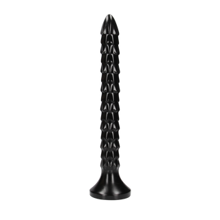 Svart Analdildo 30cm, Fjällmönstrad, Sugpropp & Vattentät