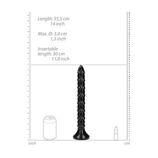 Svart Analdildo 30cm, Fjällmönstrad, Sugpropp & Vattentät