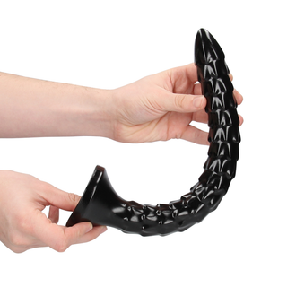 Svart Analdildo 30cm, Fjällmönstrad, Sugpropp & Vattentät