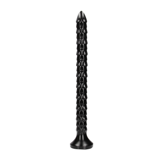 Svart Analdildo 40cm, Flexibel, Fjällmönstrad & Sugpropp