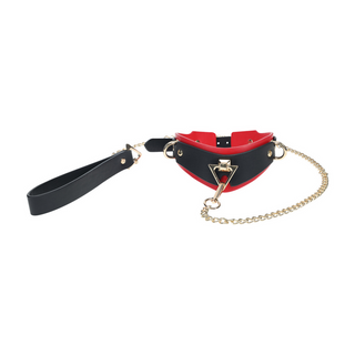 Svart/Rött Halsband och Koppel i PU-läder