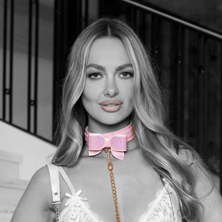 Rosa PU-Läder Halsband med Koppel - Paris Kollektion