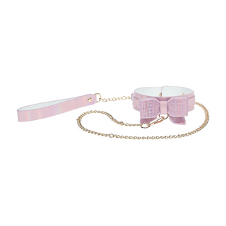 Rosa PU-Läder Halsband med Koppel - Paris Kollektion