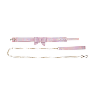 Rosa PU-Läder Halsband med Koppel - Paris Kollektion