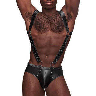 Svart Jockstrap med Hängslen & Metallringar - S/M