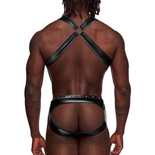 Svart Jockstrap med Hängslen & Metallringar - S/M
