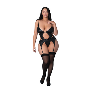 Svart Basque med Höfthållare & Tanga - Öppen Design, 2X