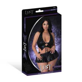 Halter Väst med Kjol & G-string - Svart, 2X